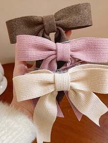 1 pieza Clip de pato coreano de punto con lazo, sensación de alta gama para mujeres, clip de cabello con cremallera a la mitad, accesorio de cabello con temperamento, clip de pato tejido de temperamento simple y versátil