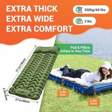Camping Sleeping Pad, Ultralight Camping Mat With Pillow Built-In Foot Pump Inflatable Sleeping Pads Compact For Camping Backpacking Hiking Traveling Tent - 綠色 - 查看 5