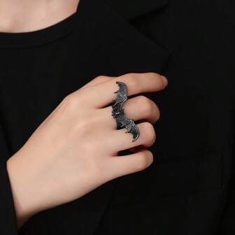 1 pieza Anillo ajustable con diseño de murciélago estilo gótico, accesorio de joyería unisex con elemento de Halloween