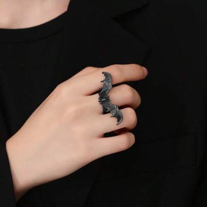1 قطعة خاتم خفاش قابل للتعديل بطراز جوثيك، إكسسوار مجوهرات عنصر هالوين يناسب الجنسين