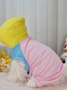 Patchwork Color Block Short Sleeve Hoodie Outerwear For Pomeranian & Bichon Frise