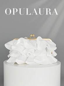 OpulAura 女士优雅迷人花瓣宴会手拿包，褶边设计晚礼服手提包，适合婚礼/度假/正式派对/舞会，配有链式肩带，花瓣形状随机 - 白色 - 查看 6