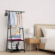 1pc Simple Floor Standing Clothes Hanger Rack, Bedroom Garment Organizer Rack With Dual Bars - Multicolor - View 12