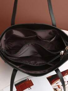 Fashion Women's New Patchwork Multi-Compartment Tote Bag, Ladies Business Handbag, Shoulder Bag, Large Capacity Retro Tote Bag - Black - View 6