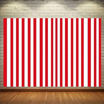 1pc 2D Banner, Minimalist High-End Red & White Striped Background, Party Banner, No Power Required, Suitable For Birthday, Holiday, Wedding, Presentation, Home Decor Background, Easy To Hang With Clips