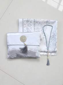 3pcs Middle Eastern Style Floral Blanket Set With Storage Bag, Beaded Tassels, Lightweight, Comfortable, Non-Slip Throw Blanket