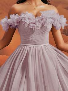 VIPGIRL Đầm dạ hội màu tím oải hương trễ vai, chất liệu voan mỏng, họa tiết hoa 3D, cổ tim, dáng chữ A, xẻ cao, phù hợp cho thanh thiếu niên, phụ nữ, phù dâu, các cuộc thi sắc đẹp, dạ tiệc, khách dự đám cưới. - Bụi hồng - Xem 11