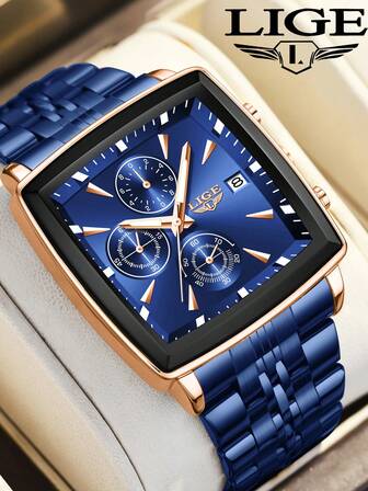  LIGE 男士时尚休闲商务手表防水夜光石英表经典圆形表盘时钟表日期设计男式