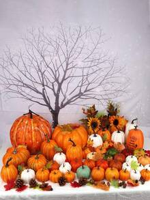 20 Pcs Classic Style Resin Pumpkins Mini Pumpkins Fake Pumpkins Artificial Pumpkins Thanksgiving Ornaments For Vase Filler DIY Crafts Fall Halloween Party Supplies Home Table Decorations