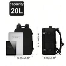 40x20x25cm 随身行李瑞安航空旅行背包，男士飞机手提包，14 英寸笔记本电脑背包，适合学校、徒步旅行、工作 - 适用于办公室、户外、旅行、大学、小学、初中、高中、商务、通勤、运动旅行必备 - 黑色 - 查看 2