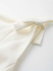 优雅纯色蝴蝶结装饰无袖荷叶边下摆衬衫，夏季 - 米色 - 查看 3