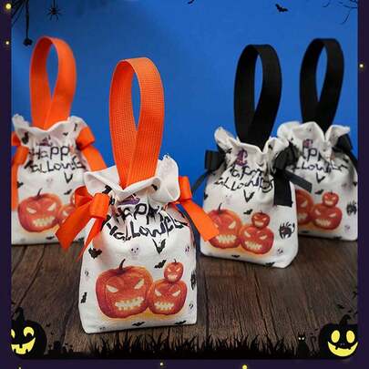 1pc Halloween Party Tote Bag, Pumpkin Candy Tote Bag Canvas Gift Packaging Bag Home Decor Halloween Decor Room Decor