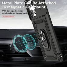 For IPhone 17 16 15 14 13 12 11 Case, With Slide Camera Cover HD Screen Protector Magnetic Ring Holder Kickstand Protective Phone Case For  Moto, Black - 黑色 - 查看 3