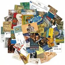 50 件复古绘画艺术创意贴纸，适用于笔记本、日记本、杯子、相框、相册、教师用品、家居装饰、自粘绘画贴纸，适合万圣节、圣诞节、礼物、学校用品、返校 - 彩色 - 查看 10