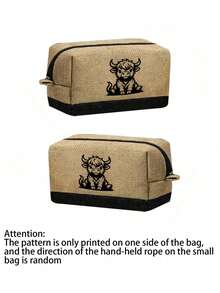 高地奶牛纹沙滩包套装 - 黑色和卡其色配套手提包 + 化妆包 | 大容量可调节肩包，包含方形钱包和帽子 | 多功能旅行收纳包，适合婚礼、度假和日常使用 | 送给女性、妈妈和伴娘的贴心礼物 | 返校必备和母亲节礼物 - 彩色 - 查看 10