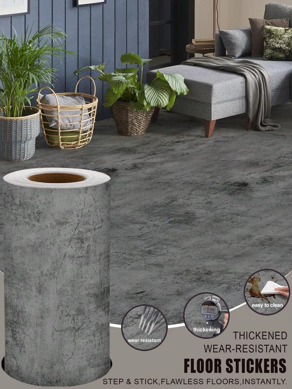 1 rolo de 1 m/3 m/5 m, adesivo vintage de textura de cimento cinza espessado para piso de vinil, decoração para casa, plano de fundo de sala, antiderrapante, à prova d'água, resistente ao desgaste, piso de cerâmica, decoração para cozinha e sala de estar, papel de parede para decoração de quarto, piso de cerâmica autoadesivo, adesivo para piso de cerâmica