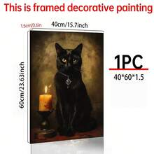 1 件黑猫复古装饰艺术帆布印刷品，经典哥特式宠物肖像墙艺术，动物主题可选框架绘画海报，适用于室内和室外装饰 - 非常适合家庭办公室、客厅、卧室家居装饰万圣节装饰秋季装饰房间装饰 - 彩色 - 查看 14