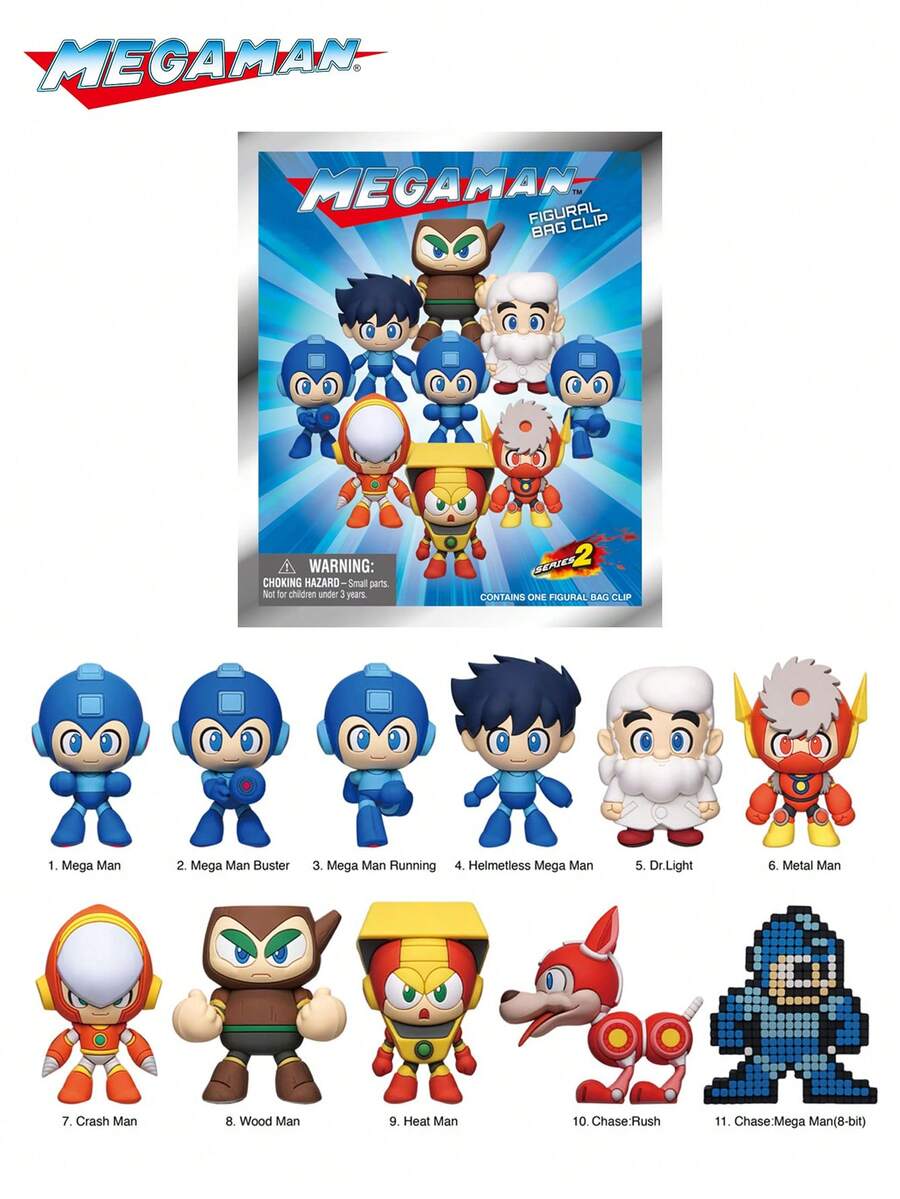MEGAMAN 盲袋官方*神秘盲盒袋夹吊坠钥匙扣 1 件无头盔洛克人 Dr Light Metal Man Crash Man Rush 或其他角色随机一个来自标志性游戏系列的可收藏 3D 人物非常适合粉丝和收藏家有趣的惊喜礼物耐用钥匙扣适合日常使用和展示您最喜欢的角色 - 藍色 - 查看 1