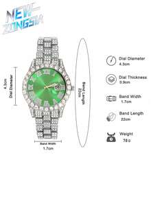 5 Pcs Hip Hop Gift Watch+Cross Pendant Necklace+Bracelet Creative Iced Out Miami Link Chain Jewelry Set For Men And Women - Green - View 7