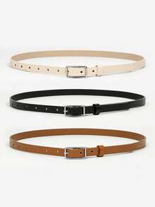 3pcs White K-Color Thin Rectangular Buckle Belt Set - Multicolor - View 2