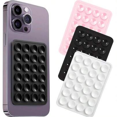 2个装硅胶双面吸盘手机支架，防滑免提硅胶吸盘手机支架，防水吸盘支架，适用于浴室，适合手机自拍和视频录制，防滑手机背贴，黑色/白色/粉色