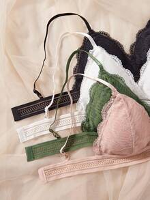 4 piezas de sujetador inalámbrico con encaje y borde festoneado, ropa interior y lencería - Multicolor - Ver 9