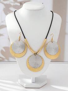 1 Set Minimalist Hip-Hop Style Dual-Tone Earrings And Round Pendant Necklace Set, Iron Material, Suitable For Party And Banquet Occasions, All Seasons