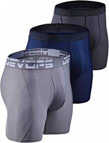 Men's Cool Dry Mesh Boxer Trunks 6-Inch Briefs, 3-Pack - 6 英吋(炭灰色 / 海軍藍 / 鋼色) - 查看 1