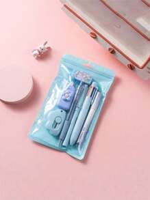 7件套卡通学习文具套装，包含可爱铅笔、橡皮擦、修正带和圆珠笔，适合学生办公使用，是返校季的理想礼物。