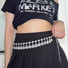 1 件女士金属腰链，装饰腰带适合连衣裙、裙子、肚皮舞，百搭银色秋季、秋季、万圣节