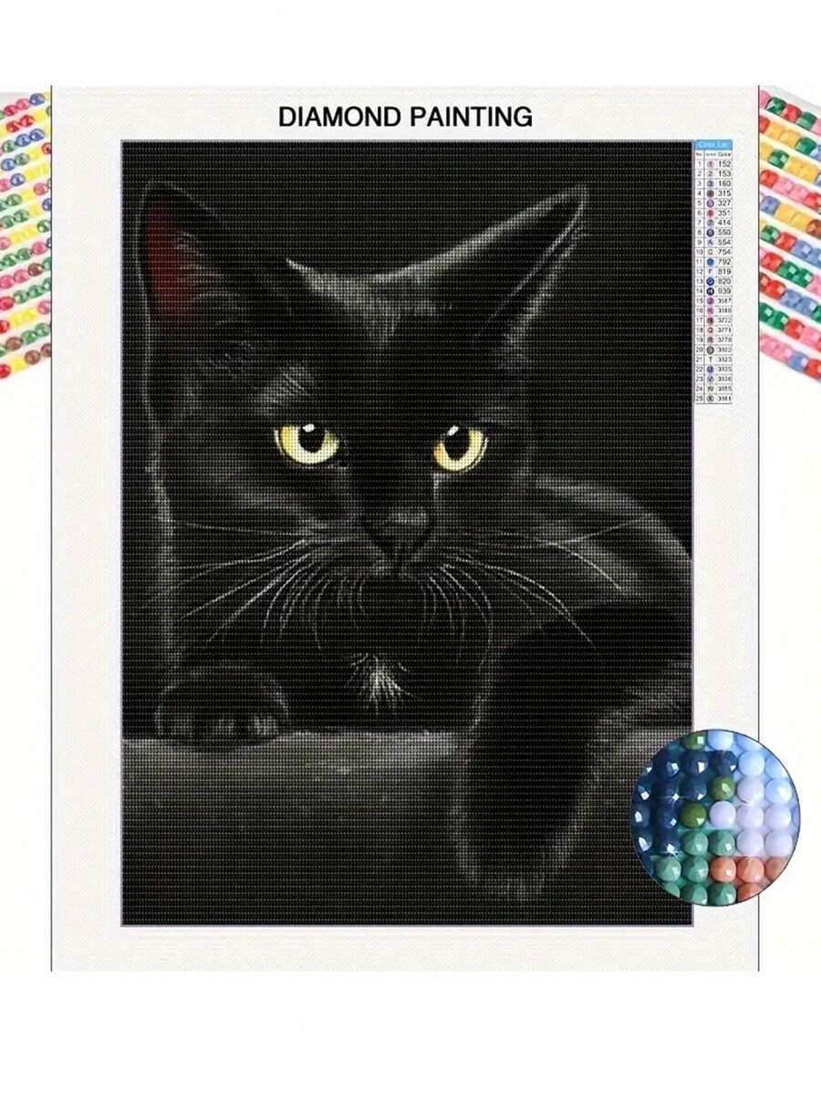 DIY万圣节装饰黑猫动物图案钻石画套装，马赛克艺术工艺墙面装饰，房间装饰，5D钻石画套装，完整钻石艺术家居墙面礼物 - 彩色 - 查看 1