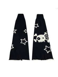 1 Pair Y2K Flare Leg Leg Warmers, Asymmetric Wide Leg Skeleton & Star Design, Reversible Wear, Cosplay Harajuku Style Leg Warmers For Women - Multicolor - View 9