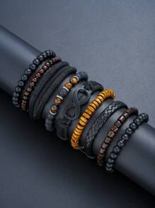 3-55 件男士休闲嘻哈不锈钢十字架多层项链首饰套装，不锈钢手链、戒指、皮革手链、方晶锆石耳环，适合日常佩戴、约会、生日、节日礼物（无盒） - 男士飾品 - 查看 6