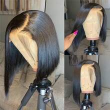 Easy-To-Wear Glueless Bob Wig - 200% Density Human Hair With Pre-Plucked 4x4 HD Lace Closure Front Wigs, Straight Cut For Beginners, Women's Sleek Black Bob Style, Short Hair Wig - Natural Black - 查看 1