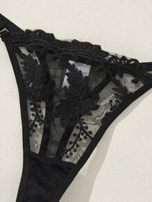 Women's Two-Piece Wine Red Palace Mature Charm - Gorgeous Sexy Nightdress, Embroidered Bow Bra, Soft And Comfortable Home Clothes, Suitable For All Seasons Semi-Transparent Thin Skirt, Christmas And Halloween Gifts - 黑色 - 查看 4