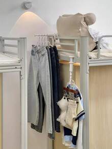 5pcs/1pc Clothes Hanger Set, Dorm Room Drying Rack For Bunk Beds, Foldable Retractable Clothes Drying Rack, Portable Clothes Hanger, Thick Durable Multi-Function Retractable Clothes Rack, Travel Hanger, Cabinet Mounted Clothes Rack