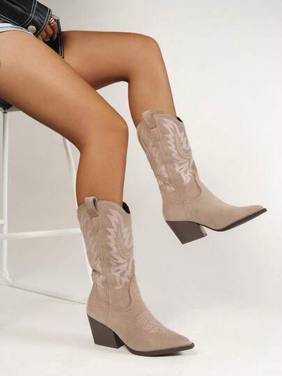 Neue modische V-förmige Wildleder-Spitzschuh Plateau-Absatz Slim Fit vielseitige bequeme Western Stiefel, Knie-hohe Vintage Reitstiefel für Frauen