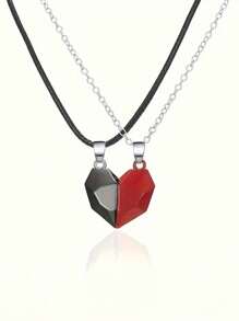 Sanrio 2pcs Creative Matching Heart Pendant Necklace For Couple/Bestie, Valentines Day Gifts; 1pc Elegant New Copper & Cubic Zirconia Plum Blossom Rotatable Fashion Necklace