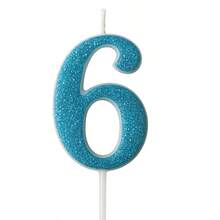 Blue Glitter Birthday Candle - 6 - Ver 1