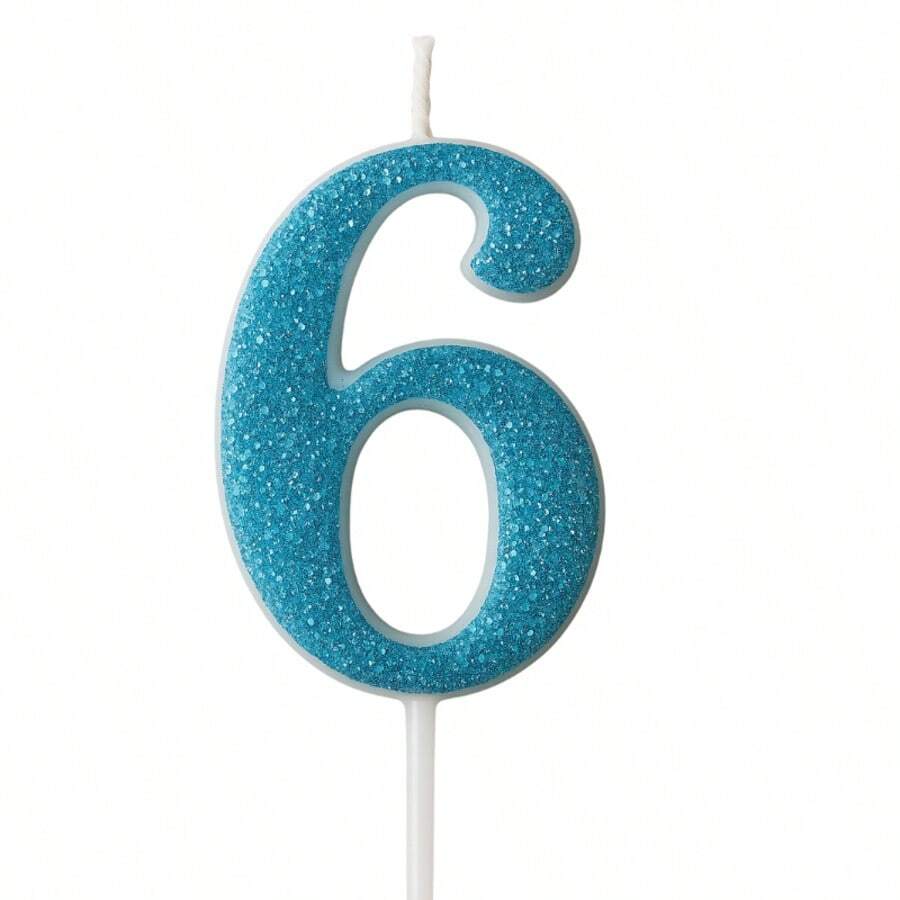 Blue Glitter Birthday Candle - 6 - Ver 1