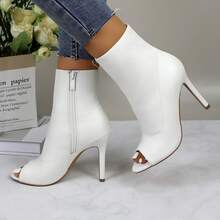 Womens Peep Toe Stiletto Booties Side Zipper High Heel Open Toe Ankle Boots CHARLIE-212 - 白色 - 查看 5