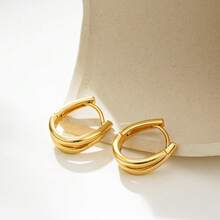 1 Đôi bông tai hình chữ U tối giản, hình học bất đối xứng, mạ vàng 18K và bạc, kiểu dáng trơn bóng, kèm bông tai vòng đan chéo hai màu đa năng. - bông tai - Xem 8