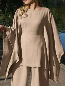 ANCHOSE ANCHOSE Plus Size Women Holiday Casual Elegant Cinched Waist Batwing Sleeve Loose Outfit