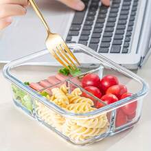 1 件装带盖透明微波炉安全玻璃碗、分隔式餐盒、矩形食物储存盒、圆形玻璃午餐盒 - 彩色 - 查看 7
