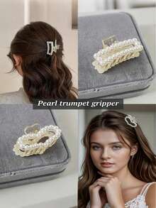 9pcs Faux Pearl Decor Hair Claw Elegant Valentine's Day Valentines Claw Clips Hair Clips Hair Jaw Clip Hair Clamps Hair Clutch Hair Catcher Clip, School Stuff, College, Faux Pearl Hair Accessories Fall Winter For Vacation Outfits Woman