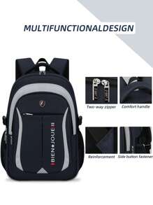 1 pieza Conjunto de mochila casual minimalista de color contrastante, mochila de estilo universitario de poliéster, bolsa de viaje ligera de gran capacidad, correa para el hombro ajustable, forro de poliéster, cierre con cremallera, diseño de múltiples bolsillos, adecuado para la escuela y actividades al aire libre, conjunto de mochila de viaje