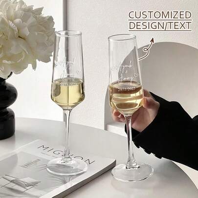 Personalized Champagne Flute Glass – Custom Name, Date & Colored Design – Vinyl Decal Toasting Glass For Wedding, Anniversary, Engagement, Proposal, Or Romantic Gift – Available As Single Or Set Of 2 – Bride & Groom Gift, His And Hers Couple Glasses – Elegant Custom Champagne Glass For Valentine's Day, Birthday, Bridal Shower – Unique Wedding Favor Or Keepsake For Mr & Mrs, Newlyweds, Or Bachelorette Party,Brunch-Ready,Xmas Decoration,For Housewarming