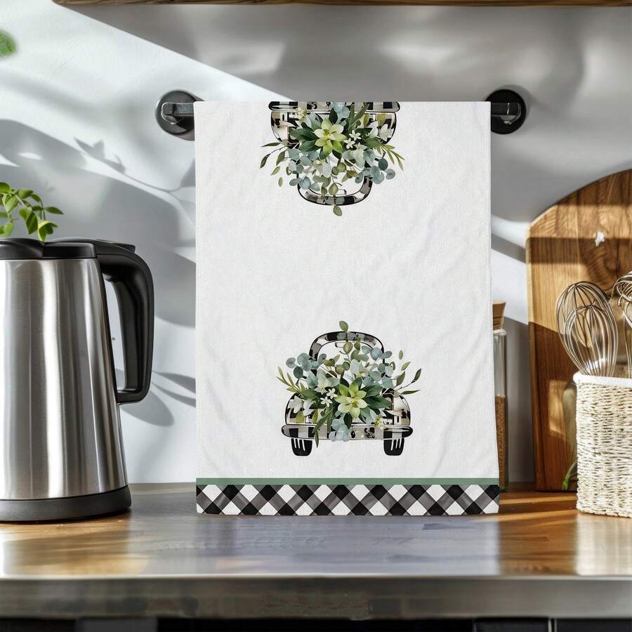 2 Stücke Auto- und Blumenmuster Küchentücher, hochabsorbierend, ideal zum Kochen, Backen, für Küche und Badezimmer