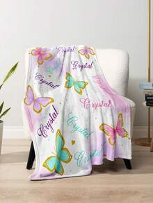 1pc Customized Name Blanket, Personalized Bed Blanket, Printable Name, Cute Blanket, Best Blanket For Children, Comfortable Blanket, Family Gift, Birthday Gift, Christmas Gift, Personalized Gift, Children's Day Gift, Gift For Son/Daughter, Gift For Friends, Gift For Kids - Style 1 - View 3