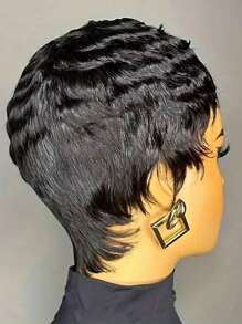 巴西雷米真人发精灵短发假发 - 直发波波头，层次刘海，150% 密度，自然造型，百搭款式，适合女性的母亲节礼物，日常假发，优雅假发，混合真人发假发